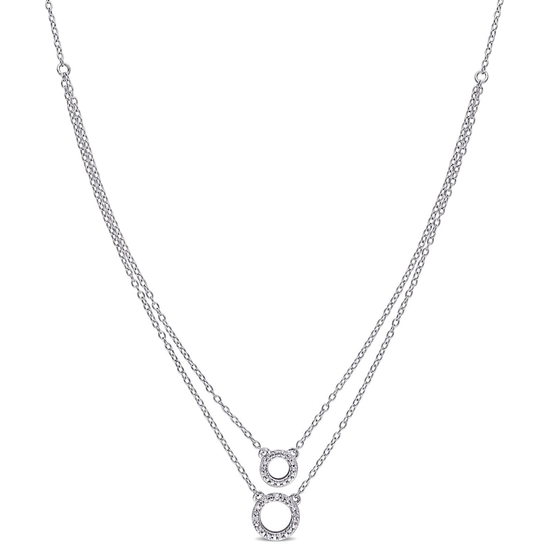 0.04 CT. T.W. Diamond Double Strand Layered Circle Necklace in Sterling Silver - 19"|Peoples Jewellers