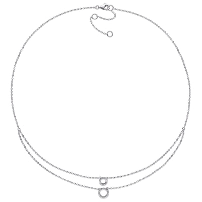 0.04 CT. T.W. Diamond Double Strand Layered Circle Necklace in Sterling Silver - 19"