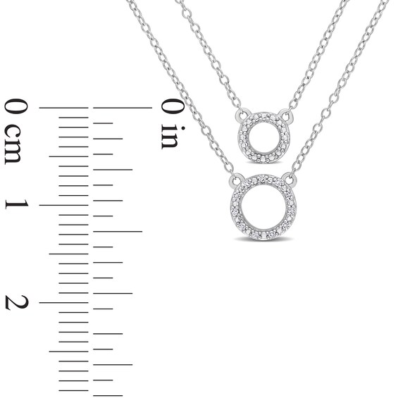 0.04 CT. T.W. Diamond Double Strand Layered Circle Necklace in Sterling Silver - 19"