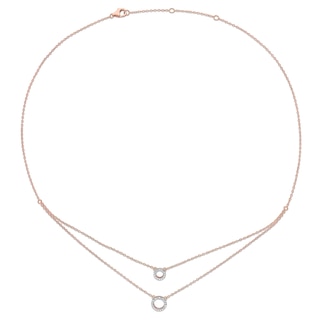 0.04 CT. T.W. Diamond Double Strand Layered Circle Necklace in Sterling Silver with Rose Rhodium Plate - 19"