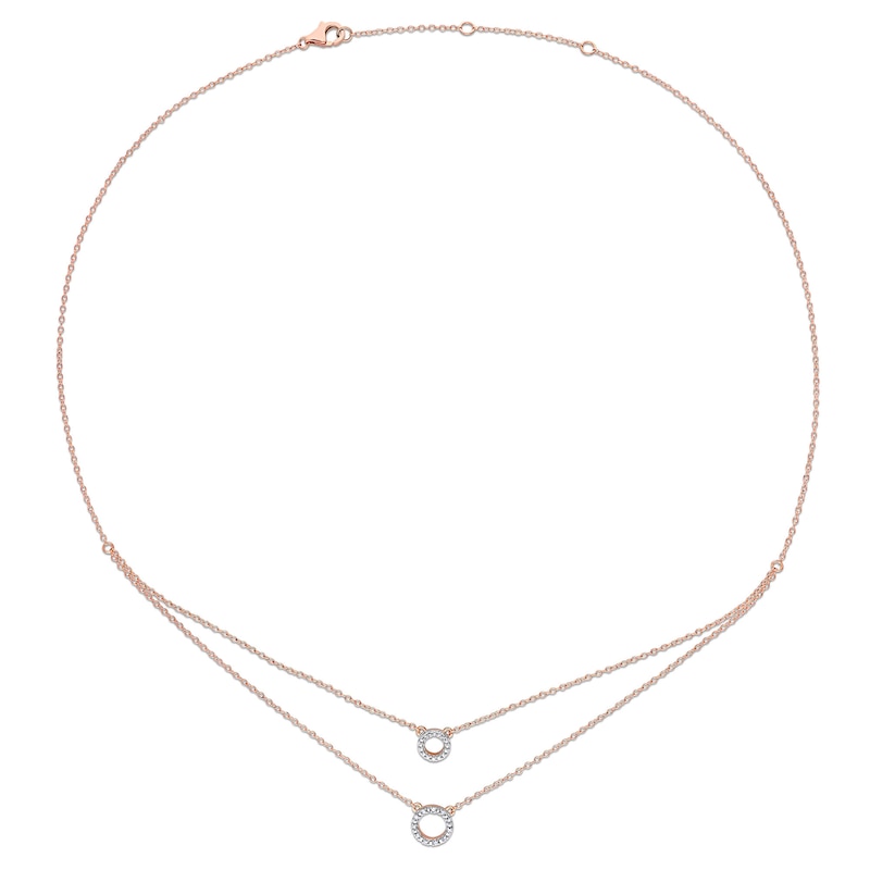 0.04 CT. T.W. Diamond Double Strand Layered Circle Necklace in Sterling Silver with Rose Rhodium Plate - 19"|Peoples Jewellers