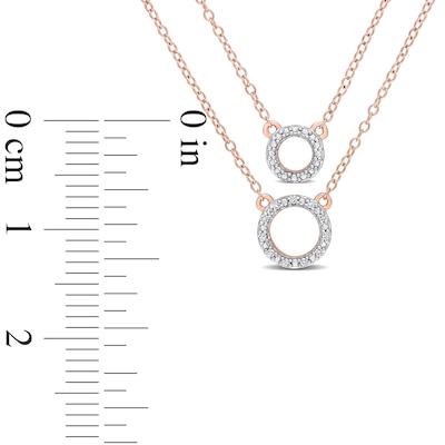 0.04 CT. T.W. Diamond Double Strand Layered Circle Necklace in Sterling Silver with Rose Rhodium Plate - 19"