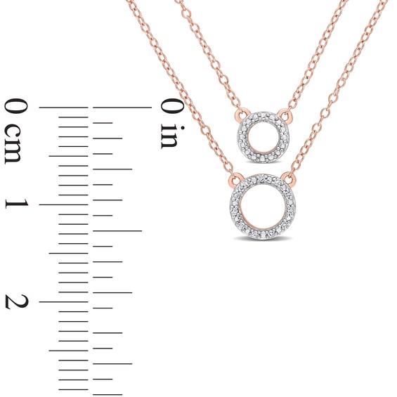 0.04 CT. T.W. Diamond Double Strand Layered Circle Necklace in Sterling Silver with Rose Rhodium Plate - 19"