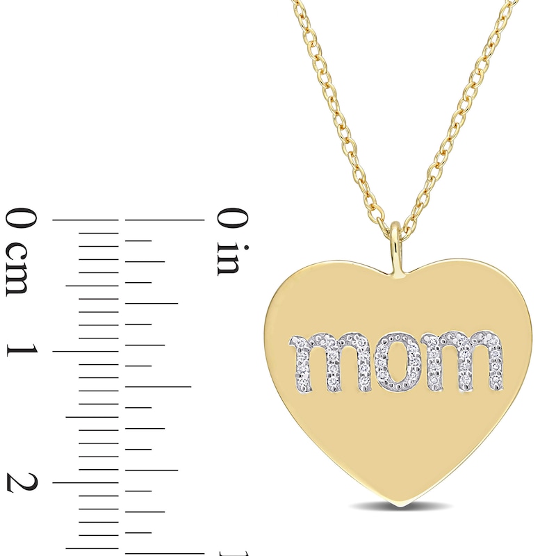 0.09 CT. T.W. Diamond "mom" Heart Pendant in Sterling Silver with Yellow Rhodium Plate