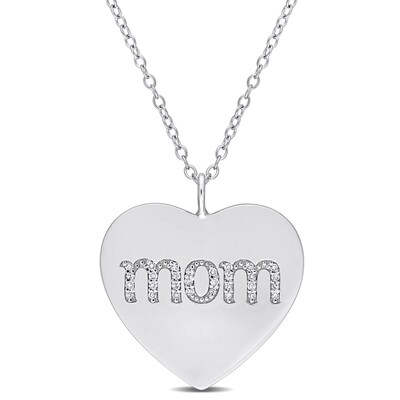 0.09 CT. T.W. Diamond "mom" Heart Pendant in Sterling Silver