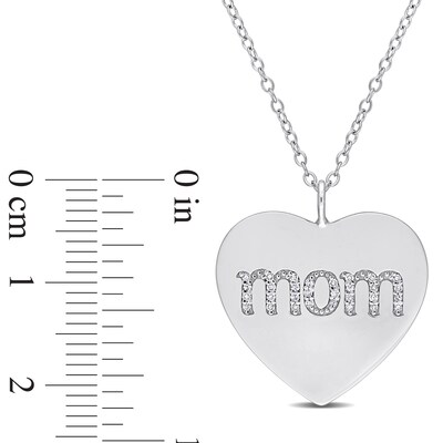 0.09 CT. T.W. Diamond "mom" Heart Pendant in Sterling Silver