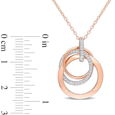 0.21 CT. T.W. Diamond Interlocking Circles Trio Pendant in Sterling Silver with Rose Rhodium Plate