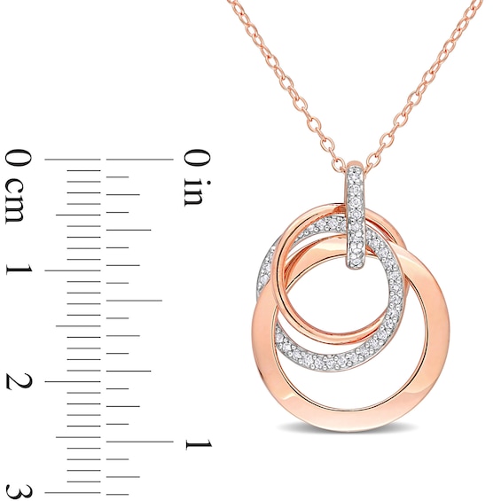 0.21 CT. T.W. Diamond Interlocking Circles Trio Pendant in Sterling Silver with Rose Rhodium Plate