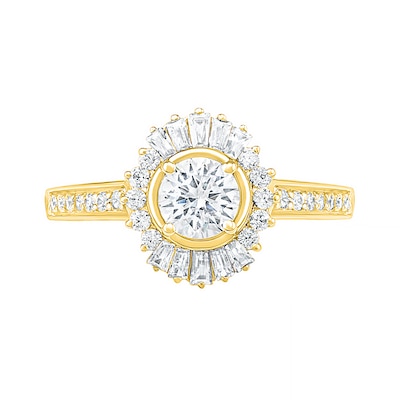 0.95 CT. T.W. Baguette and Round Diamond Sunburst Frame Bridal Set in 10K Gold