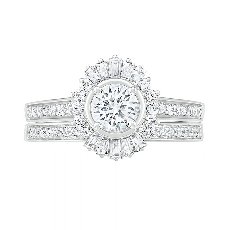 Main Image 2 of 0.95 CT. T.W. Baguette and Round Diamond Sunburst Frame Bridal Set in 10K White Gold