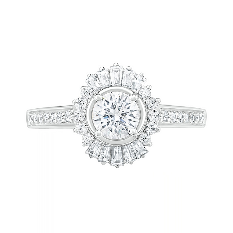 Main Image 5 of 0.95 CT. T.W. Baguette and Round Diamond Sunburst Frame Bridal Set in 10K White Gold