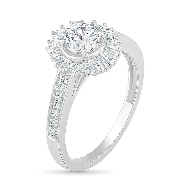 Main Image 6 of 0.95 CT. T.W. Baguette and Round Diamond Sunburst Frame Bridal Set in 10K White Gold