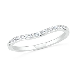 0.18 CT. T.W. Baguette and Round Diamond Contour Anniversary Band in 10K White Gold