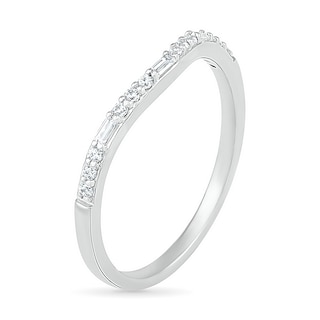 0.18 CT. T.W. Baguette and Round Diamond Contour Anniversary Band in 10K Gold