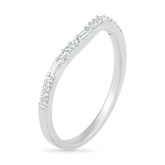 0.18 CT. T.W. Baguette and Round Diamond Contour Anniversary Band in 10K Gold