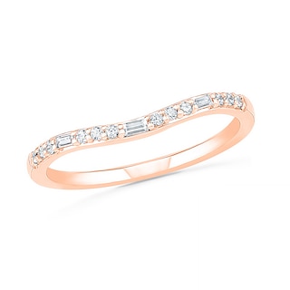 0.18 CT. T.W. Baguette and Round Diamond Contour Anniversary Band in 10K Rose Gold