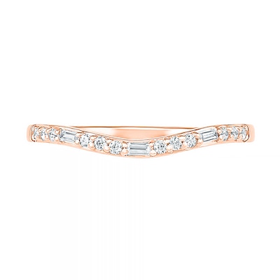 0.18 CT. T.W. Baguette and Round Diamond Contour Anniversary Band in 10K Rose Gold