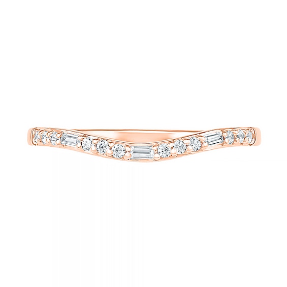 0.18 CT. T.W. Baguette and Round Diamond Contour Anniversary Band in 10K Rose Gold