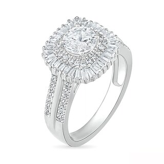 1.45 CT. T.W. Baguette and Round Diamond Cushion-Shaped Sunburst Frame Bridal Set in 10K Gold