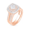 1.45 CT. T.W. Baguette and Round Diamond Cushion-Shaped Sunburst Frame Bridal Set in 10K Rose Gold