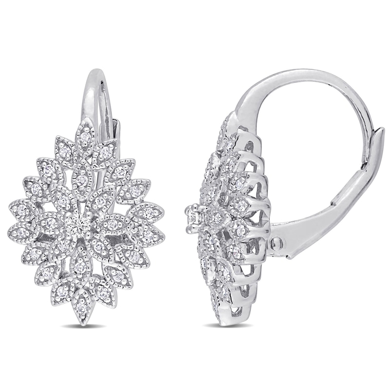0.19 CT. T.W. Composite Diamond Vintage-Style Flower Earrings in Sterling Silver