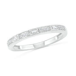 0.085 CT. T.W. Baguette and Round Diamond Vintage-Style Anniversary Band in 10K White Gold