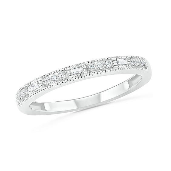 0.085 CT. T.W. Baguette and Round Diamond Vintage-Style Anniversary Band in 10K Gold