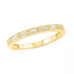 0.085 CT. T.W. Baguette and Round Diamond Vintage-Style Anniversary Band in 10K Gold