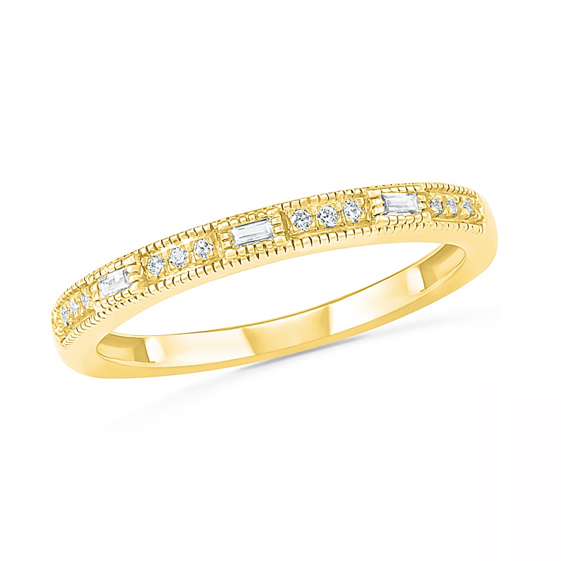 Main Image 1 of 0.085 CT. T.W. Baguette and Round Diamond Vintage-Style Anniversary Band in 10K Gold