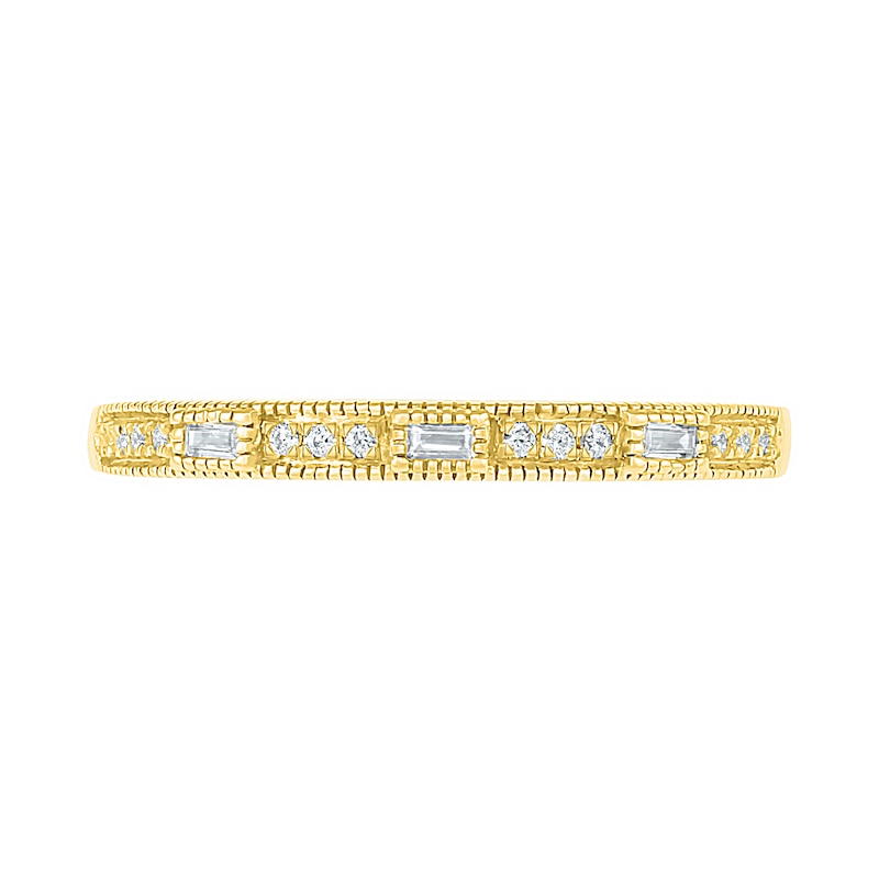 Main Image 2 of 0.085 CT. T.W. Baguette and Round Diamond Vintage-Style Anniversary Band in 10K Gold