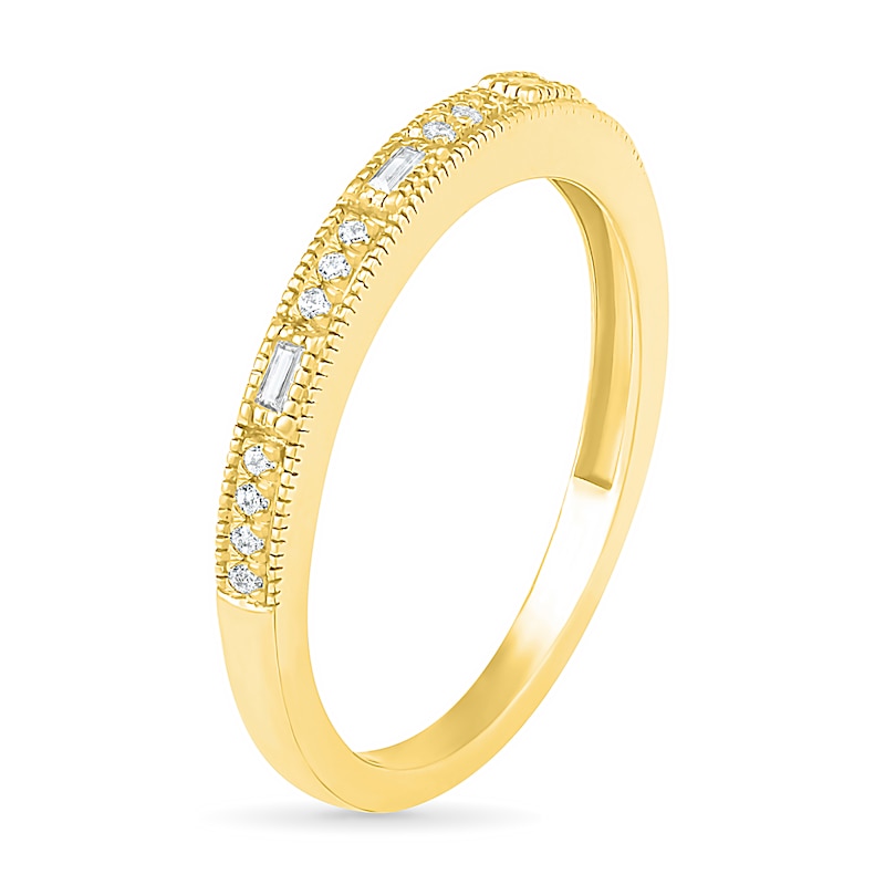 Main Image 3 of 0.085 CT. T.W. Baguette and Round Diamond Vintage-Style Anniversary Band in 10K Gold