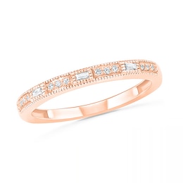 0.085 CT. T.W. Baguette and Round Diamond Vintage-Style Anniversary Band in 10K Rose Gold