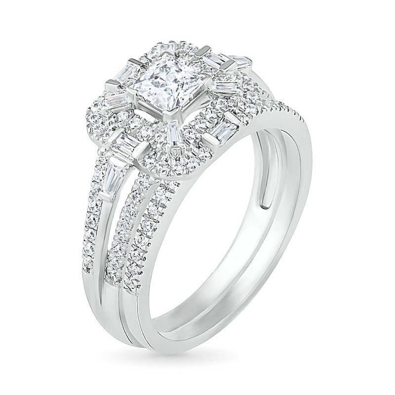 0.95 CT. T.W. Multi-Shape Diamond Double Octagonal Frame Bridal Set in 10K White Gold|Peoples Jewellers
