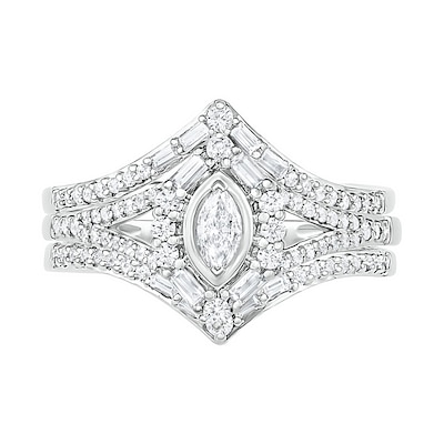 0.69 CT. T.W. Multi-Shape Diamond Chevron Split Shank Bridal Set in 10K Gold