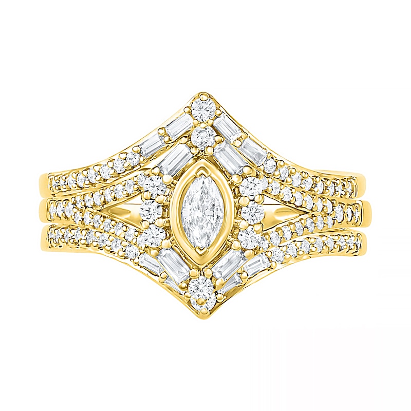 0.69 CT. T.W. Multi-Shape Diamond Chevron Split Shank Bridal Set in 10K Gold|Peoples Jewellers