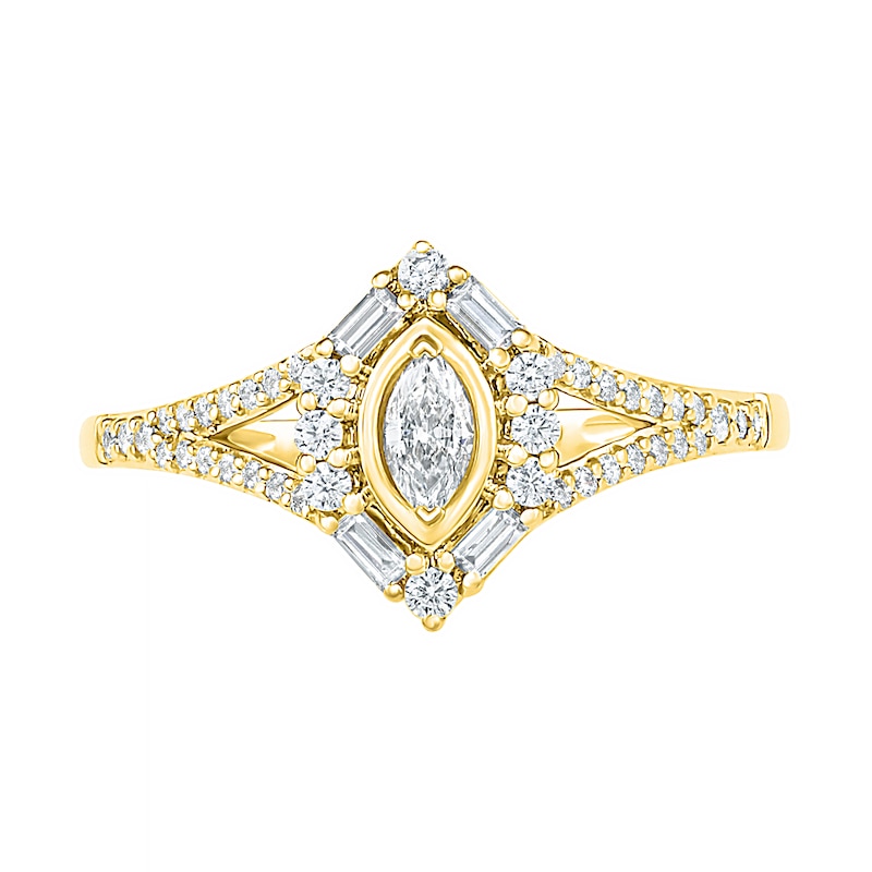 0.69 CT. T.W. Multi-Shape Diamond Chevron Split Shank Bridal Set in 10K Gold|Peoples Jewellers