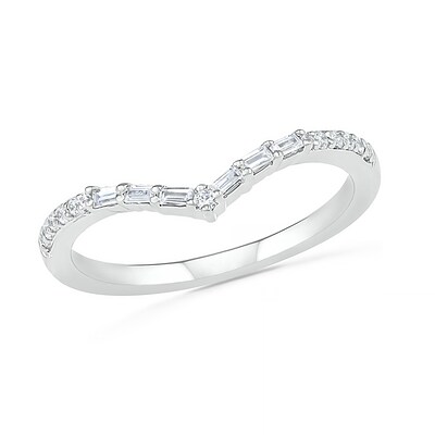 0.145 CT. T.W. Baguette and Round Diamond Chevron Anniversary Band in 10K Gold