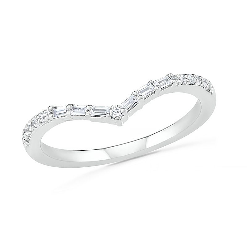 0.145 CT. T.W. Baguette and Round Diamond Chevron Anniversary Band in 10K Gold|Peoples Jewellers