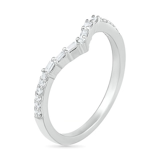 0.145 CT. T.W. Baguette and Round Diamond Chevron Anniversary Band in 10K Gold