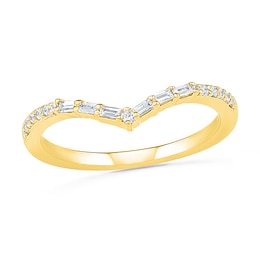 0.145 CT. T.W. Baguette and Round Diamond Chevron Anniversary Band in 10K Gold