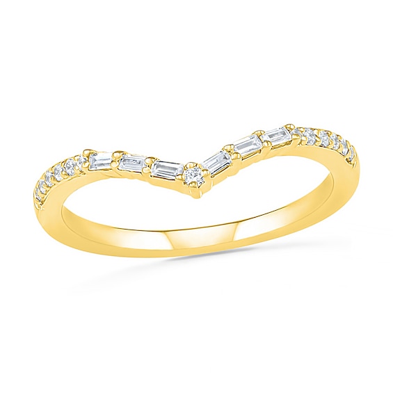 0.145 CT. T.W. Baguette and Round Diamond Chevron Anniversary Band in 10K Gold