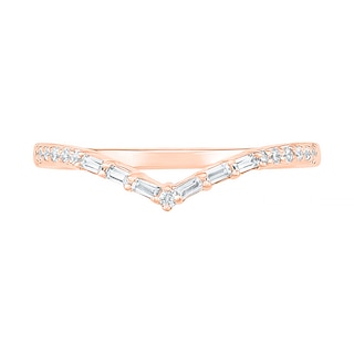 0.145 CT. T.W. Baguette and Round Diamond Chevron Anniversary Band in 10K Rose Gold