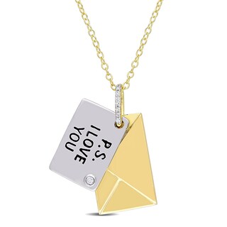 Diamond Accent "P.S. I LOVE YOU" Letter Pendant in Sterling Silver with Yellow Rhodium Plate