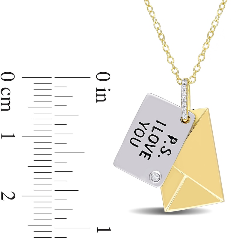 Diamond Accent "P.S. I LOVE YOU" Letter Pendant in Sterling Silver with Yellow Rhodium Plate|Peoples Jewellers