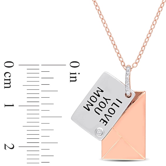 Diamond Accent "I LOVE YOU MOM" Letter Pendant in Sterling Silver with Rose Rhodium Plate