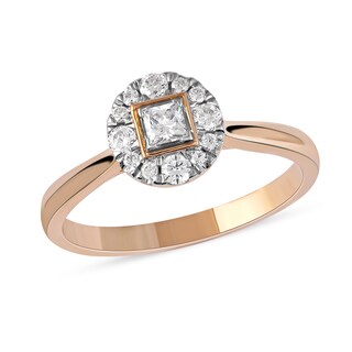 0.33 CT. T.W. Princess-Cut Diamond Round Frame Engagement Ring in 10K Rose Gold (I/I3)