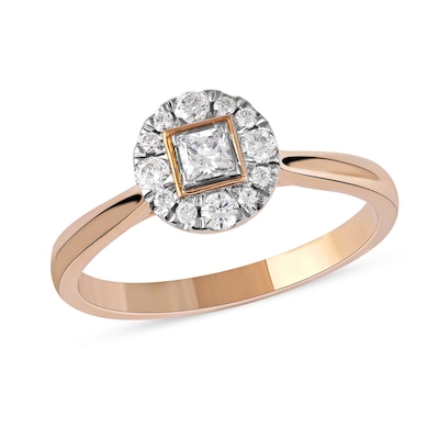 0.33 CT. T.W. Princess-Cut Diamond Round Frame Engagement Ring in 10K Rose Gold (I/I3)