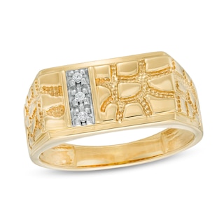 Men's Diamond Accent Rectangle-Top Nugget Ring in 10K Gold