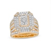 1.29 CT. T.W. Composite Diamond Double Octagonal Frame Multi-Row Vintage-Style Bridal Set in 10K Gold