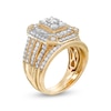 1.29 CT. T.W. Composite Diamond Double Octagonal Frame Multi-Row Vintage-Style Bridal Set in 10K Gold